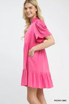 Umgee Linen Tiered Babydoll Dress with Scalloped Sleeves