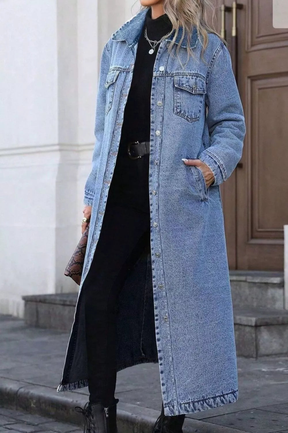 Longline Button-Front Denim Jacket