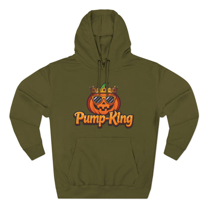 Pump-King Halloween Hoodie, Cozy Fleece Sweatshirt for Fall, Funny Pumpkin Apparel, Autumn Style, Perfect for Halloween Celebrations