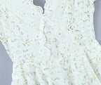 Retro French Ruffles Flounced Sleeve Lace Embroidered Vest Dress Deep V Plunge neck Drawstring Slim Fit Tiered Dress