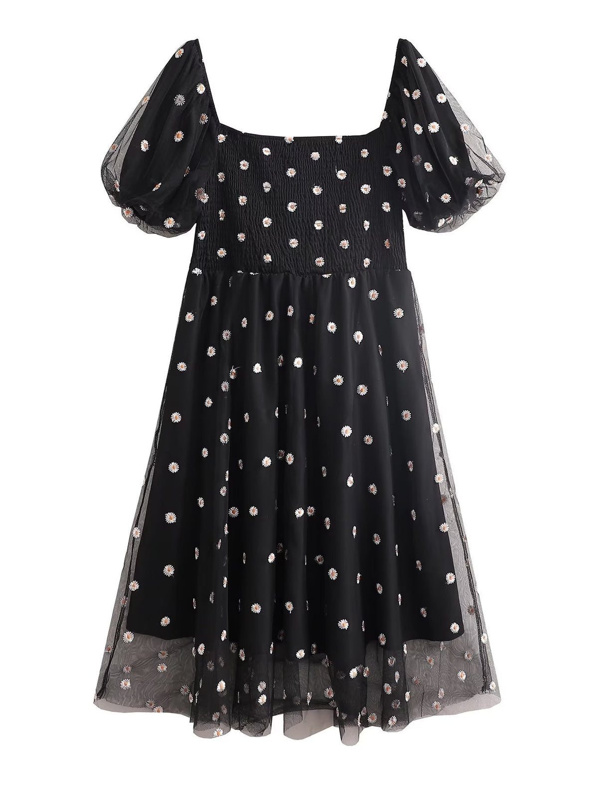 Women Black Loose Office Polka Midi Dress High Waist Dress