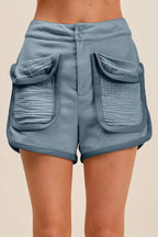 SO ME Mineral Washed Terry High Rise Cargo Shorts