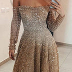 Long Autumn Winter Shiny off Shoulder Long Sleeve Tube Top Dress