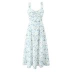 Spring Floral Print Lace Trim High Waist Slim Mid Length Sling Dress