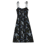 Spring French Vintage Floral Printed High Waist Sexy Side Split Hem Sling Dress