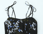 Spring French Vintage Floral Printed High Waist Sexy Side Split Hem Sling Dress