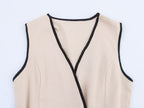 Women Clothing Elegant Slim Fit with Belt Linen Blended Midi Dress