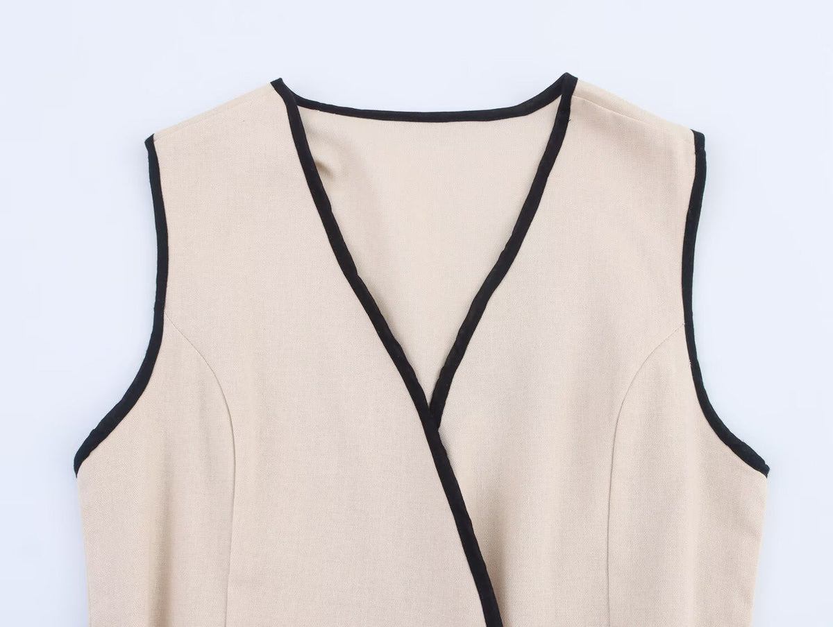 Women Clothing Elegant Slim Fit with Belt Linen Blended Midi Dress