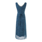 V neck Organza Patchwork Waist Slimming Floral Dress Women Summer Waist Controlled Slim Fit Sleeveless Dress