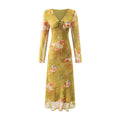 Floral Mid Length Dress Printed Yellow Summer Women Clothing Picture Color Stitching Midi Dress