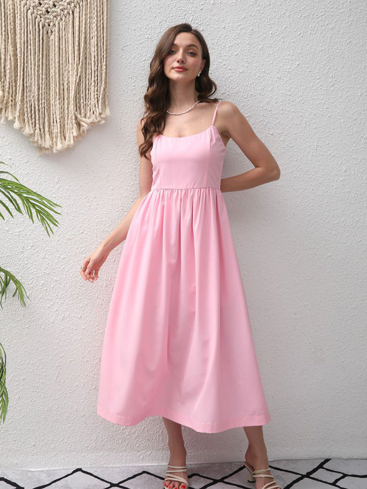 Summer Suspender Maxi Dress Backless Elegant French Dress Elegant Big Hem Dress