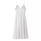 Women Clothing Fall Vacation Embroidered Strap Mid Length Dress