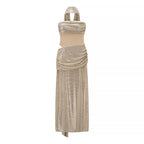 Autumn Entry Lux Sequined Ribbon Sleeveless Tube Top Cocktail Dress