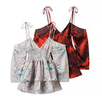 Women Clothing Autumn Short Sexy Wind Backless Design Slimming Lotus Leaf Printed Dress