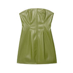 Women Clothing Fall Retro Street Sleeve Leather Dress