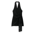 Decorated Tassel Velvet Short Dress