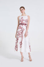 Women High End Three Dimensional Printed Round Neck High Waist A Line Dress