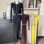 Women Spring Autumn Style Babydoll Dress With Knitted Long Dress