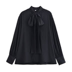 Women Clothing Winter Shirt Loose Bow Decoration Drape Shirt