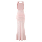 Slim Fit Standard Pleating Twisted Sleeveless Dress Women Summer Elegant Backless Tight Waist Sexy Maxi Dress