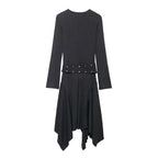 Women Clothing Winter Asymmetric Ruffled Slimming Midi Dress