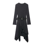 Women Clothing Winter Asymmetric Ruffled Slimming Midi Dress