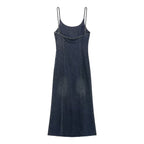 Women Clothing Summer Elegance Denim Midi Strap Dress