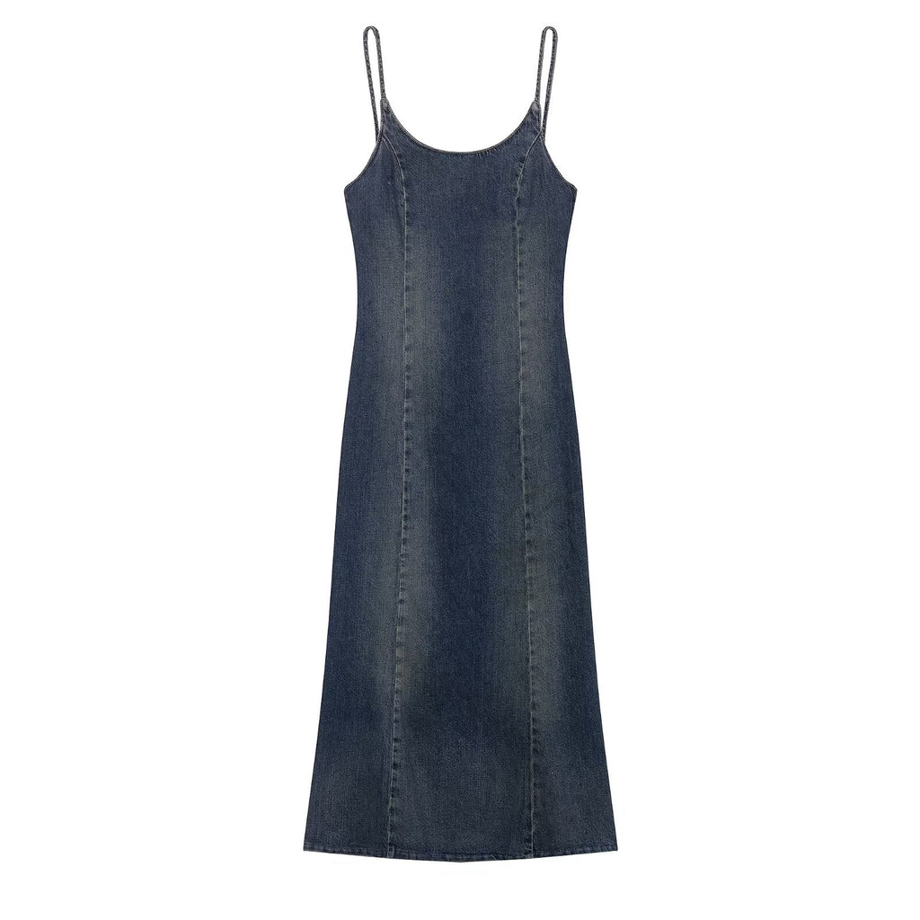 Women Clothing Summer Elegance Denim Midi Strap Dress