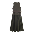 Women Clothing with Belt Stitching Midi Dress