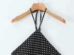 Women Clothing French Vacation Polka Dot Backless Sexy Halter Cami Dress