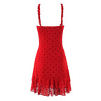 Women Clothing Retro Easy Matching Love Polka Dot Ruffled Shoulder Strap V neck Strap Dress