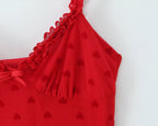 Women Clothing Retro Easy Matching Love Polka Dot Ruffled Shoulder Strap V neck Strap Dress