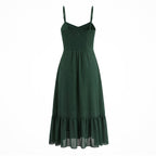 French Waist Tight Green Suspenders Dress for Women Slim Fit Ruffled Retro Slim Fit Holiday Chiffon Maxi Dress