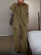 Women Clothing Spring Office One Button Blazer High Waist Wide Leg Pants