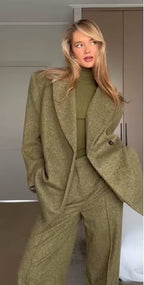 Women Clothing Spring Office One Button Blazer High Waist Wide Leg Pants