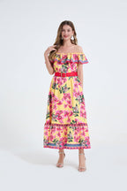 Women One Shoulder Frilled Off Shoulder Long Dress With A Slim Fit Beachy Style