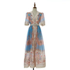 Women Autumn Print Stand Up Collar Single Button Elegant And Stylish Long Sleeved Dress
