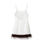 Women Clothing Summer Feather Silk Satin Texture Short Strap Dress