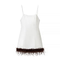 Women Clothing Summer Feather Silk Satin Texture Short Strap Dress