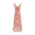 Vintage Ruffled Drawstring Patchwork Slip Dress Pink Rose Sheath Fishtail Midi Dress