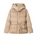 Spring Bright Surface Belt Cotton Padded Jacket All Matching Hooded Zipper Long Sleeve Coat