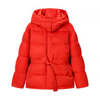 Spring Bright Surface Belt Cotton Padded Jacket All Matching Hooded Zipper Long Sleeve Coat