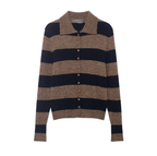 Spring Casual Simple Striped Design Polo Collar Knitwear Women