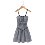 French Minority Black White Plaid Slim Fit Slimming Spaghetti Straps Dress Women Summer Small A line Dress