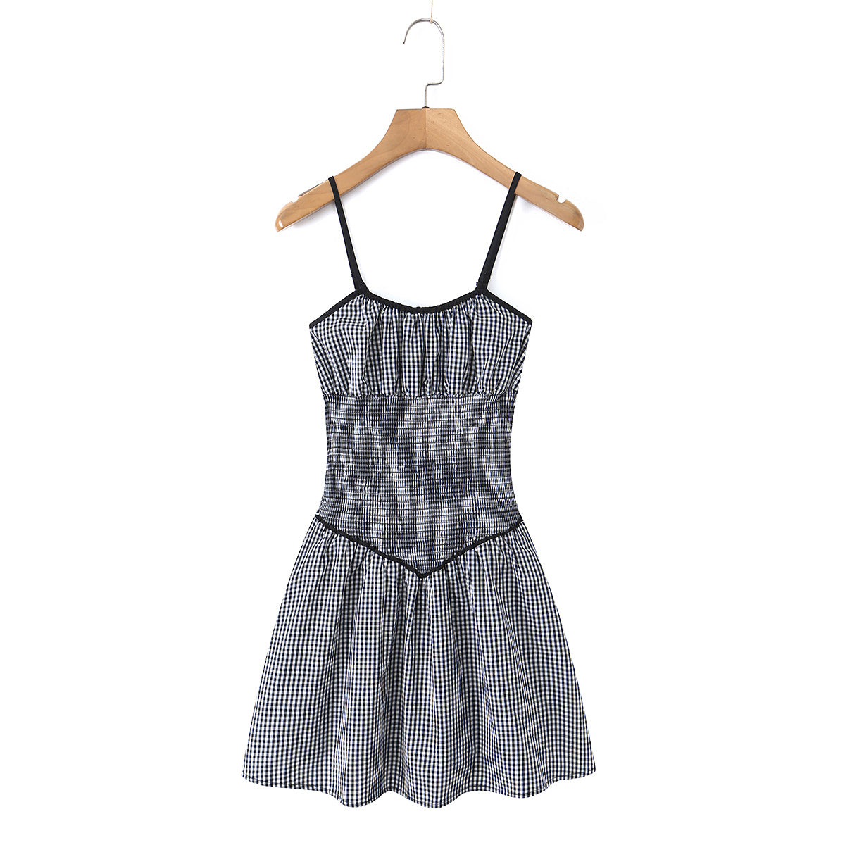 French Minority Black White Plaid Slim Fit Slimming Spaghetti Straps Dress Women Summer Small A line Dress