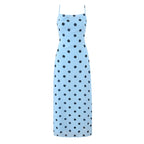 Gentle Elegant Pink Polka Dot Brace Dress Women Vintage Backless Lace up Design Tight Waist Maxi Dress