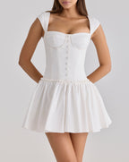 Sweet Romantic Gentle First Love Slim White Dress Design Square Neck Cinched Pettiskirt Dress