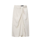 Women Clothing Summer Elegant Pleated Bow Tie Wrapping Towel Midi Skirts