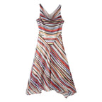 Women Clothing Fashionable Elegant Swing Collar Colorful Striped Sleeveless Dress