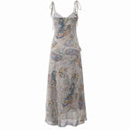 Super Nice Summer Gentle Retro Ruffled Floral Dress Seaside Vacation Strap Dress